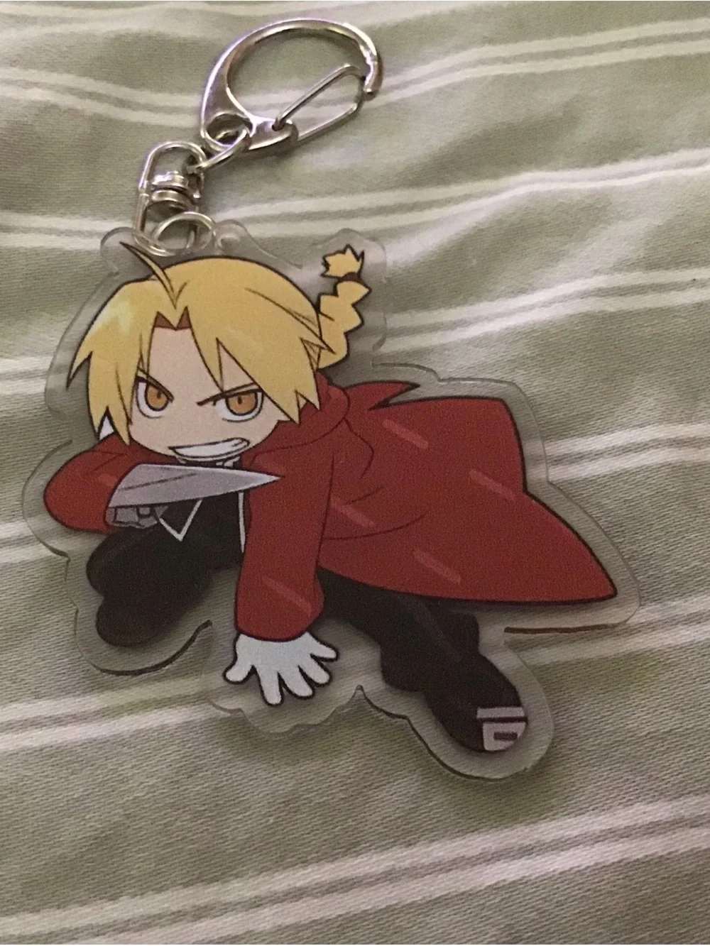 Anime Acrylic Keychain with Blond Character in Red Coat